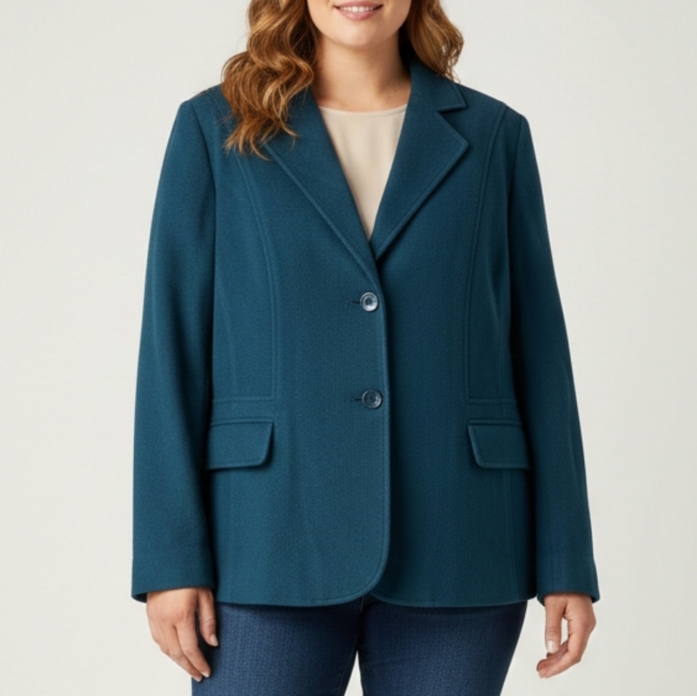 Plus-Size Teal Notch-Collar Blazer - Classic Two-Button
